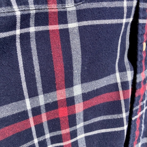 Soft Worn In Hilfiger Blue Plaid Flannel Shirt Grunge Unisex Work Shirt L - Picture 11 of 15